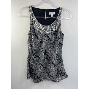 LOFT Black & White Beaded Scoop Neck Tank Top